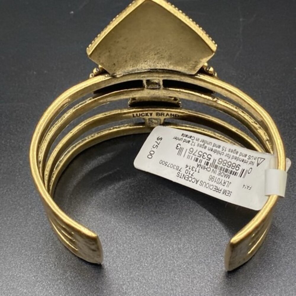 Signed Lucky Brand Bracelet Turquoise Elements Large Cuff Gold Tone NWT Western - Picture 6 of 12